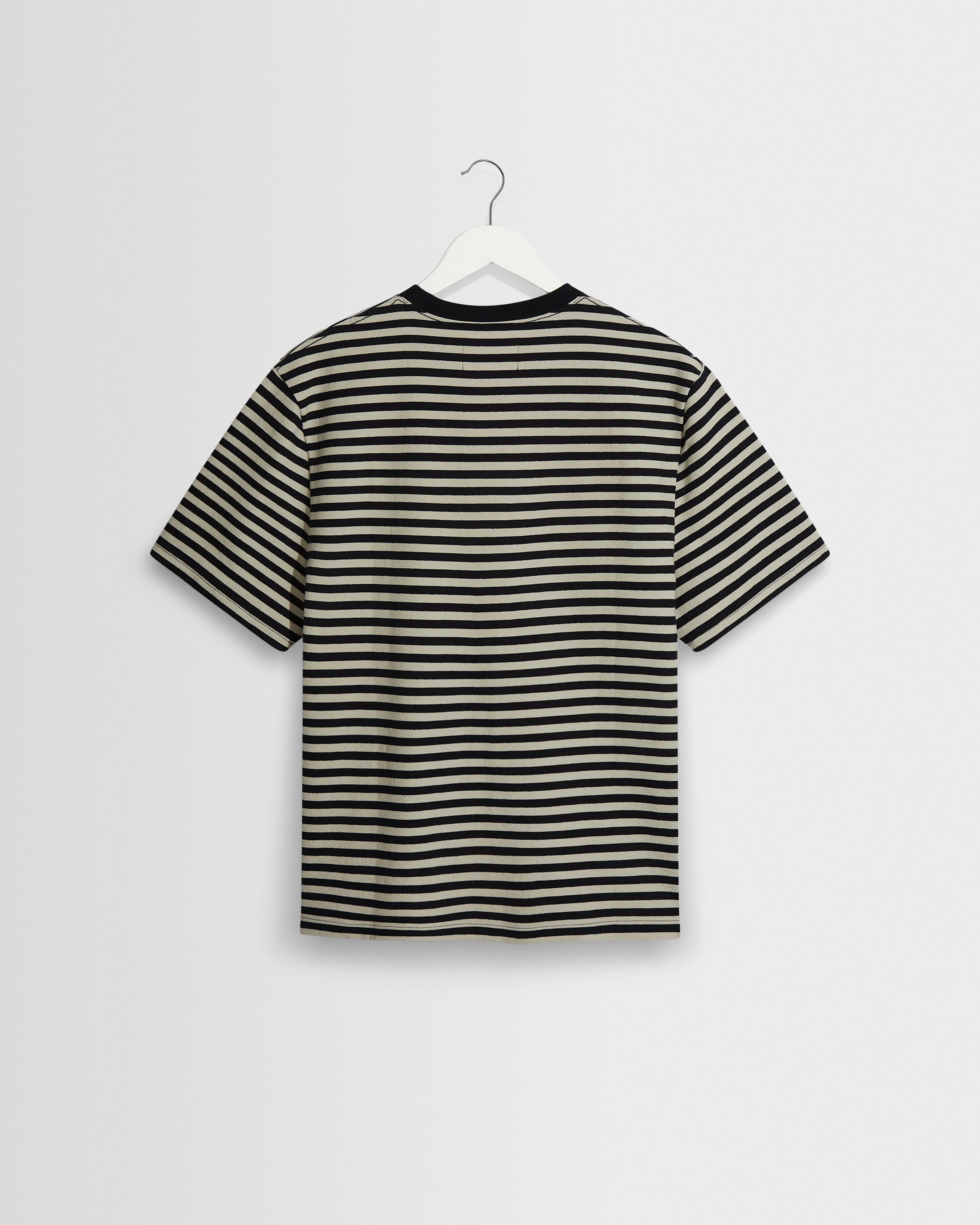 Dean - Navy/Ecru Striped Textured Organic Cotton T-Shirt - Image 9