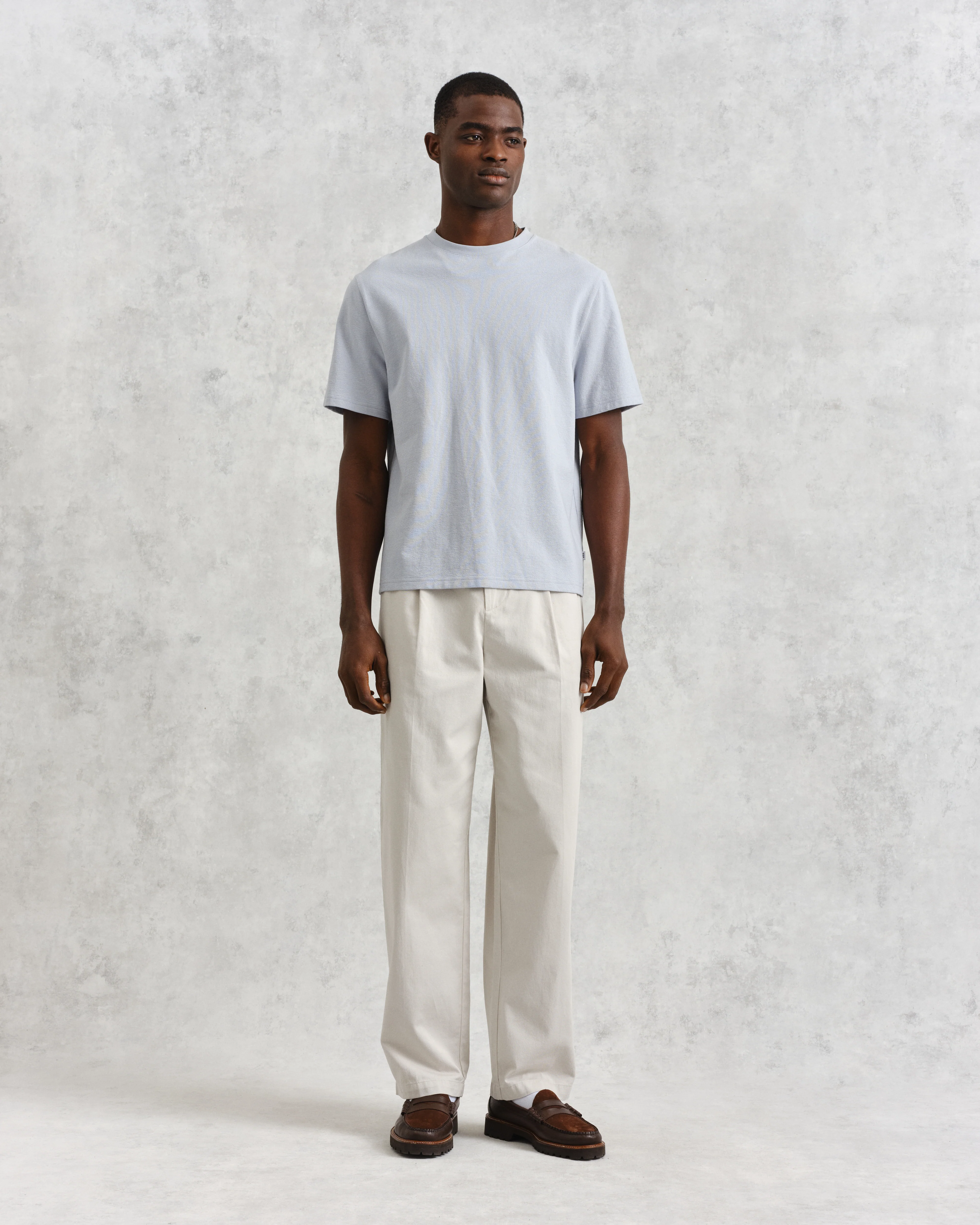 Dean - Pale Blue Textured Organic Cotton T-Shirt - Image 4