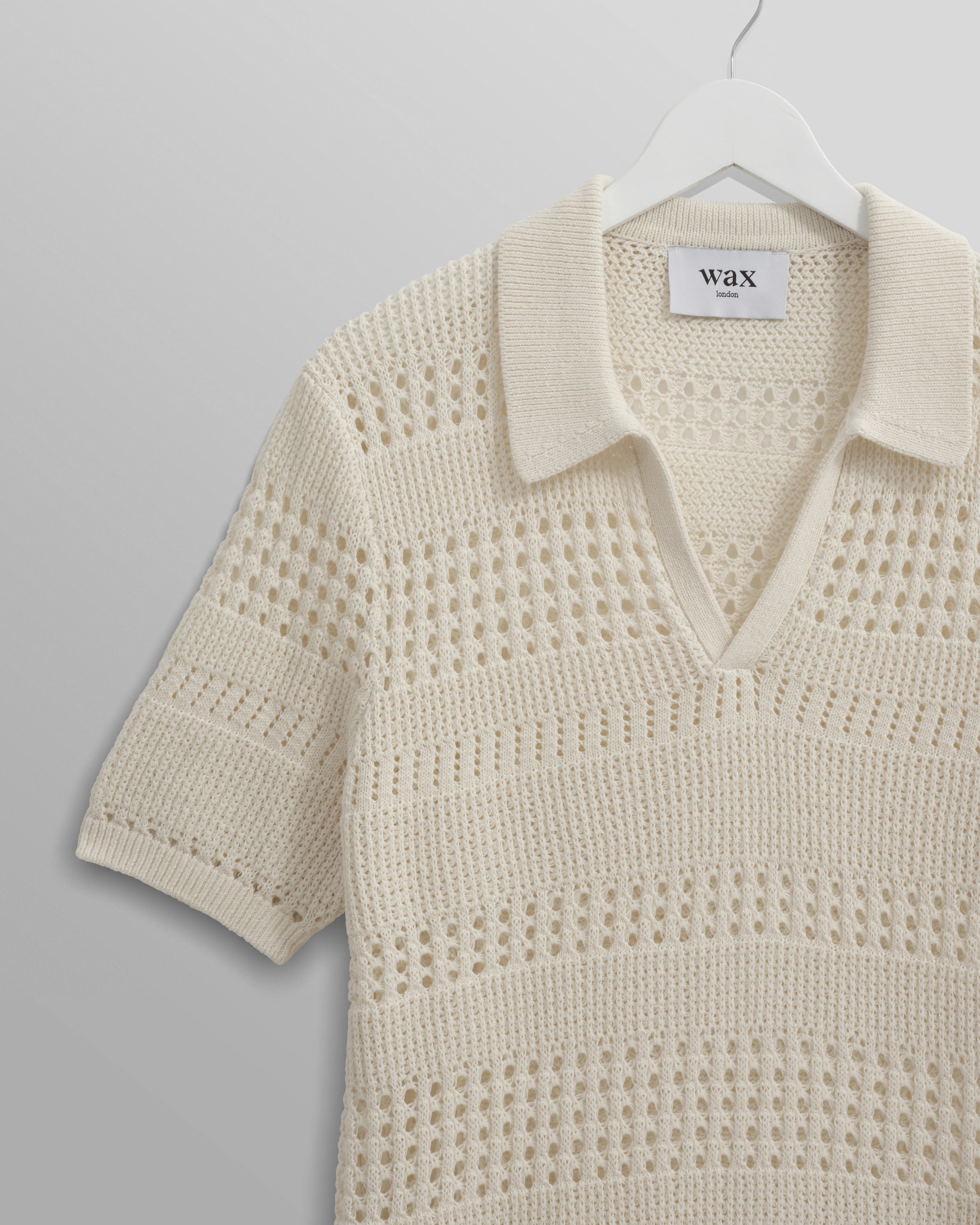 Siena - Ecru Pointelle Knitted Polo - Image 10